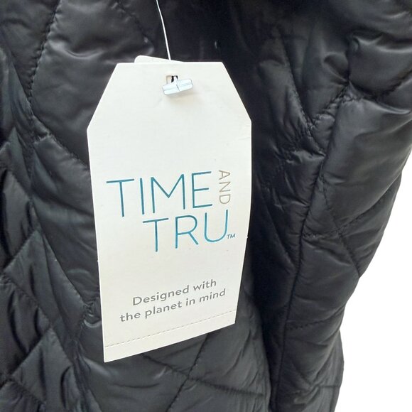 Time & Tru Quilted Coat Plus Size 1X Black Snap Front Lightweight Jacket Womens - Picture 7 of 9
